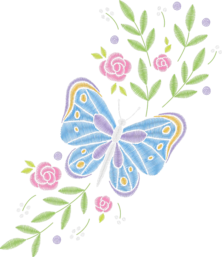 Blue Butterfly and Pink Roses