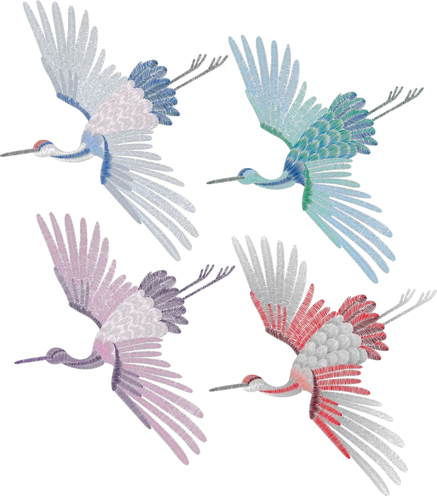 Four Cranes in Flight Color Study