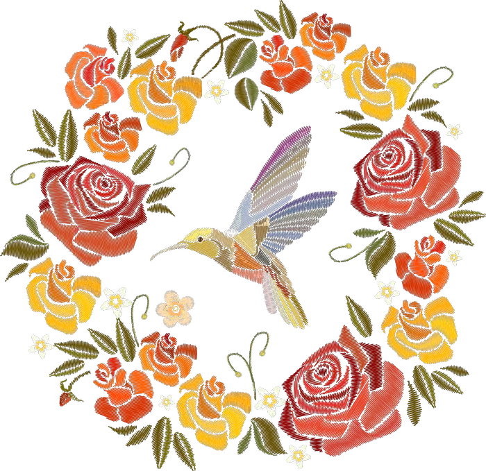 Hummingbird in a Rose Wreath