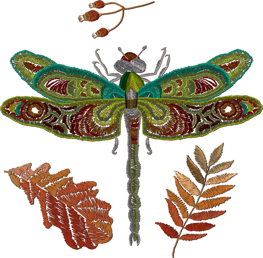 Iridescent Dragonfly with Autumn Leaves
