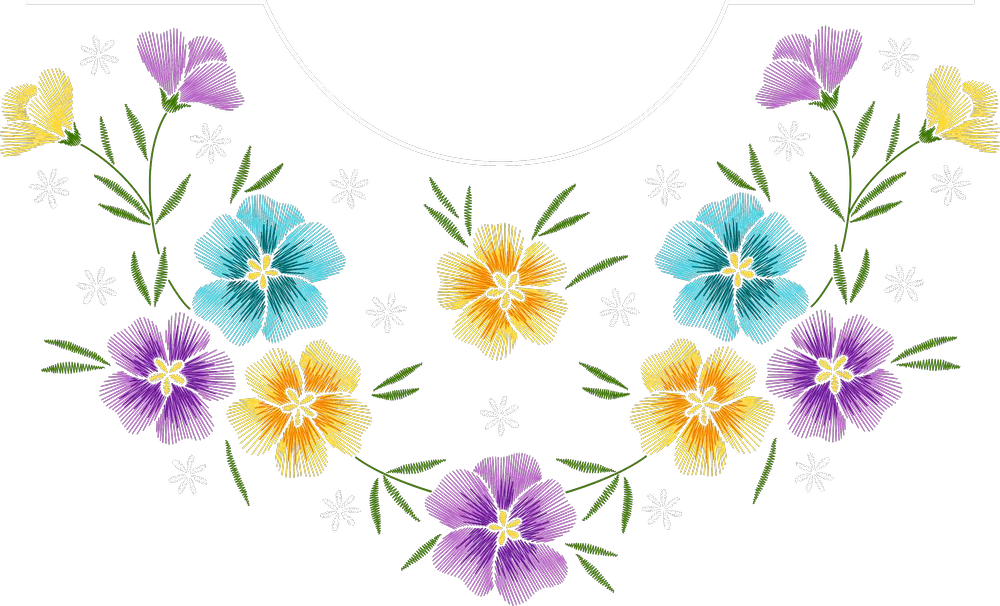 Pansy Neckline in Purple, Yellow and Blue