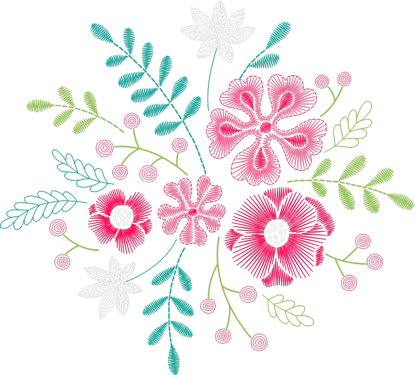 Pink Blossoms with Teal Foliage Spray