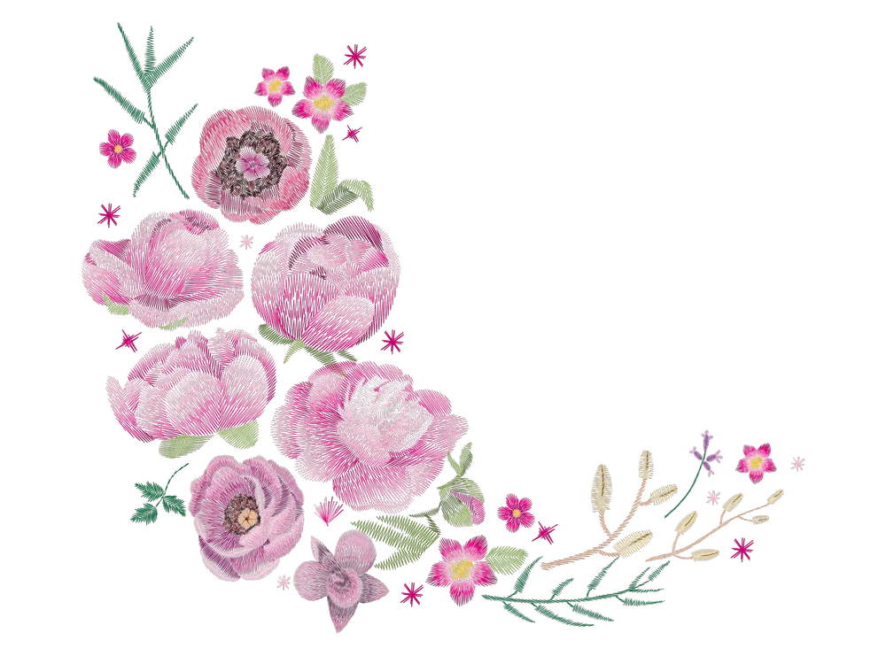 Pink Rose Corner Spray with Scattered Blossoms