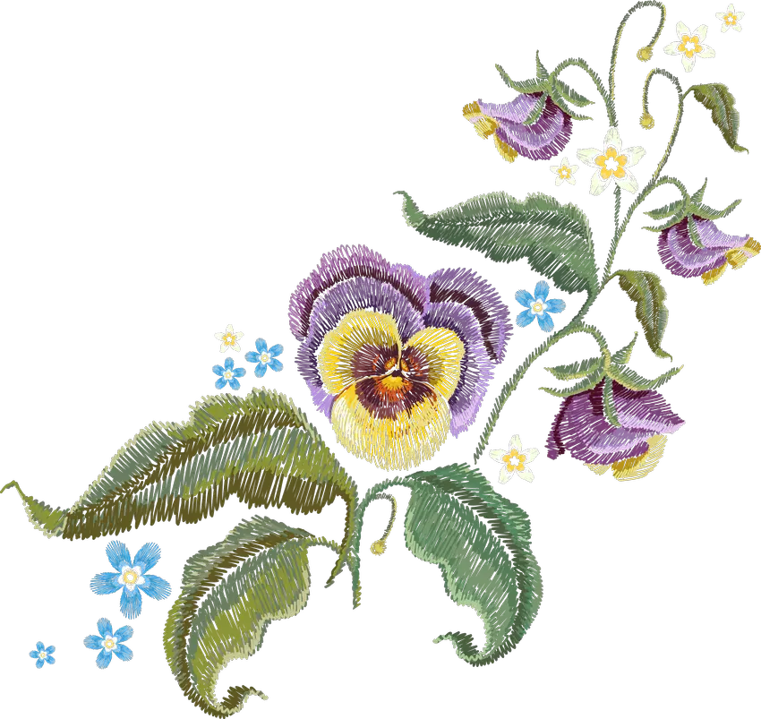 Purple Pansy with Buds and Forget-me-nots