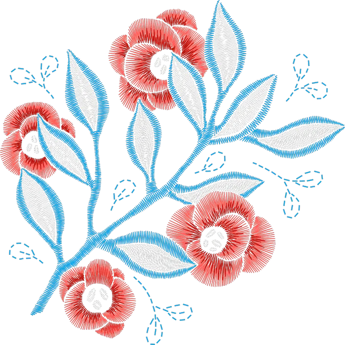 Red Camellias on Blue-Outlined Branch