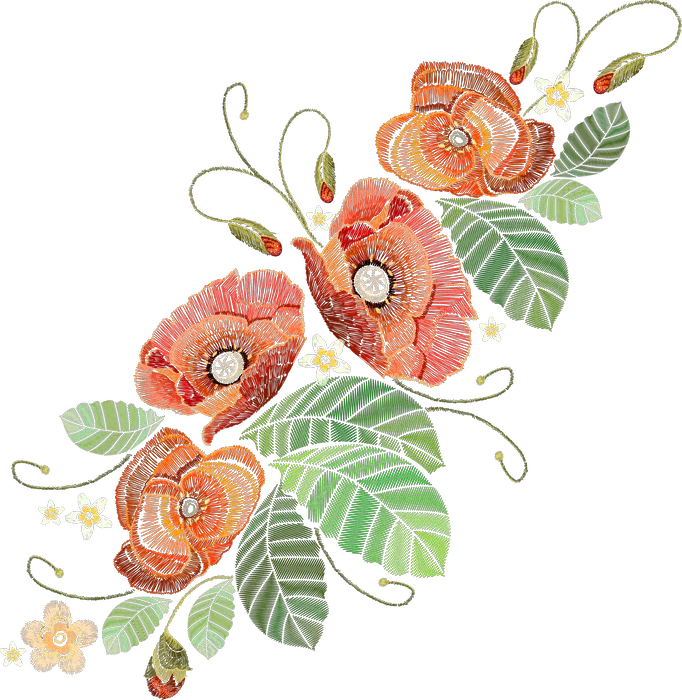 Red Poppy and Rose Spray