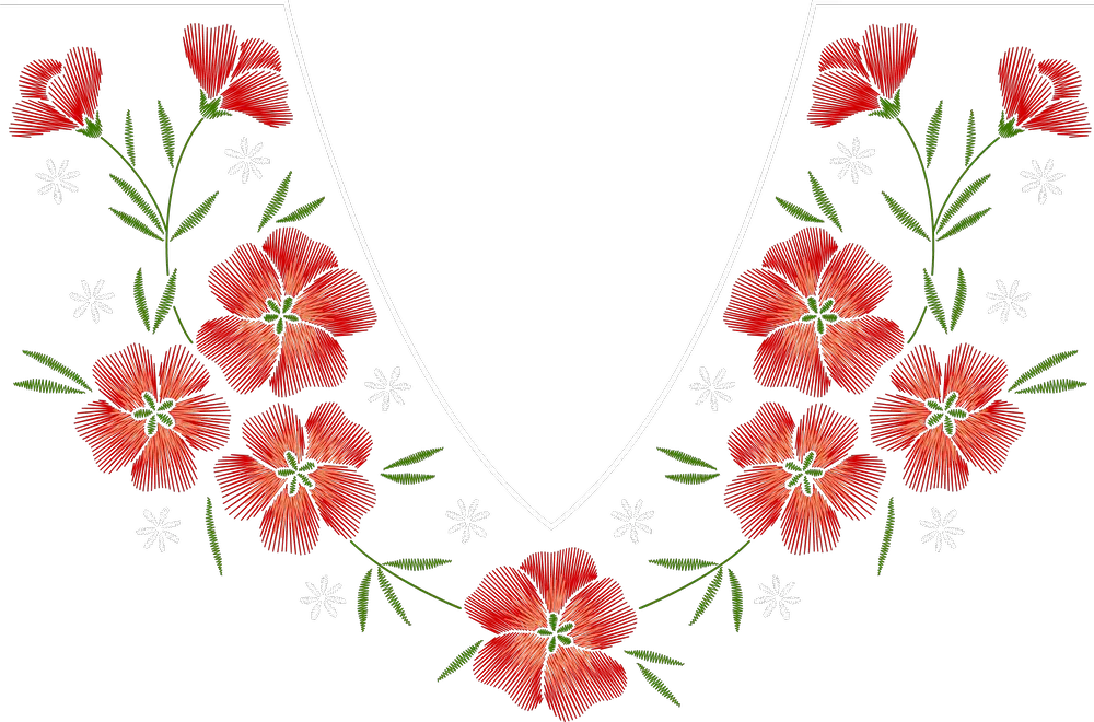 Red Poppy Neckline with Snowflake Accents