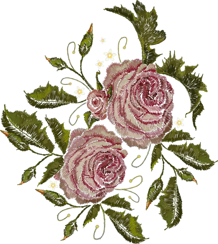 Twin Pink Roses with Thorny Foliage