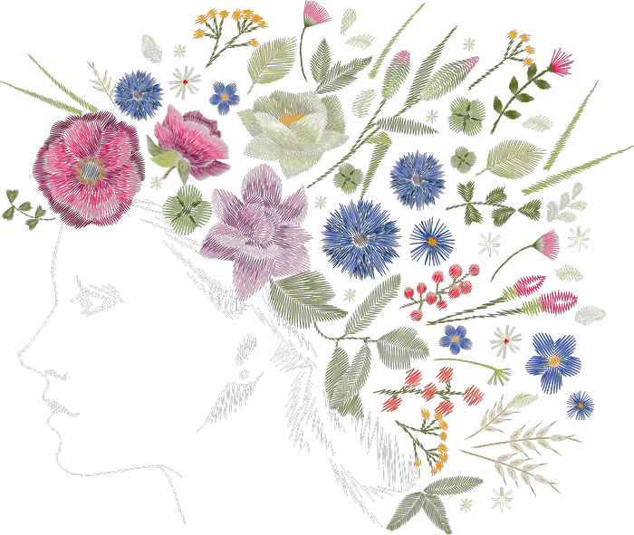 Woman's Profile with Floral Hair