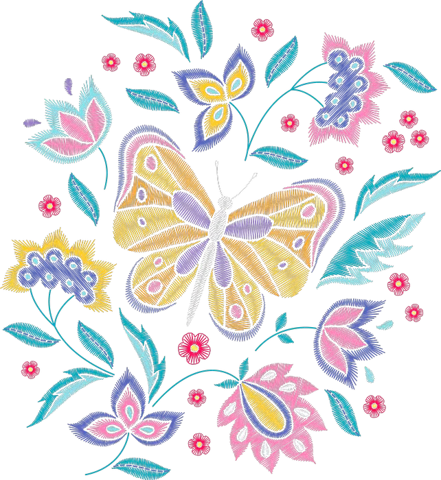 Yellow Butterfly Among Pastel Flowers
